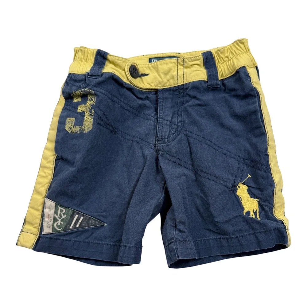 Polo Ralph Lauren Shorts Toddler Boys 3T Navy Yellow Pony Graphic Preppy Sporty